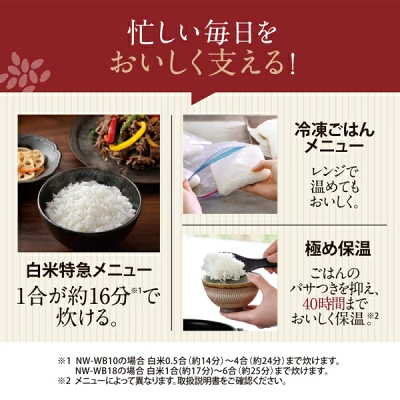 NW-WB10の炊飯メニュー