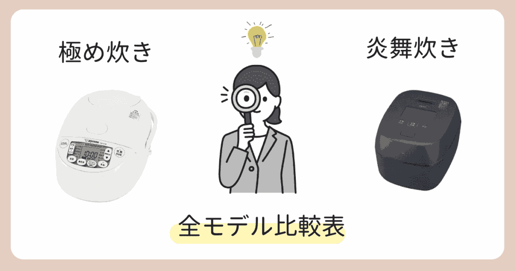 象印炊飯器「極め炊き」と「炎舞炊き」全モデル比較表