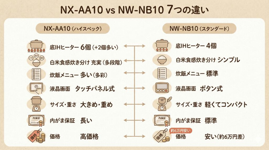 NX-AA10とNW-NB10の違いは7個
