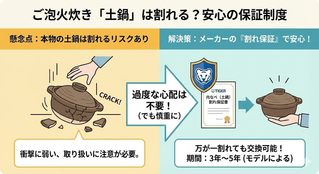 ご泡火炊きの「本物の土鍋」は割れる?万が一の保証制度を解説