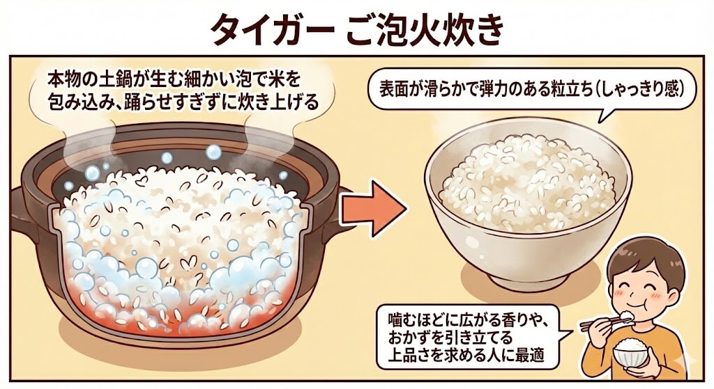 タイガーご泡火炊きで炊いたご飯の特徴