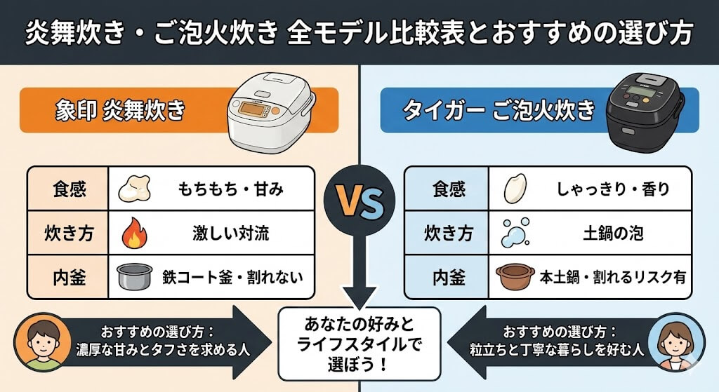 炎舞炊き・ご泡火炊き 全モデル比較表とおすすめの選び方