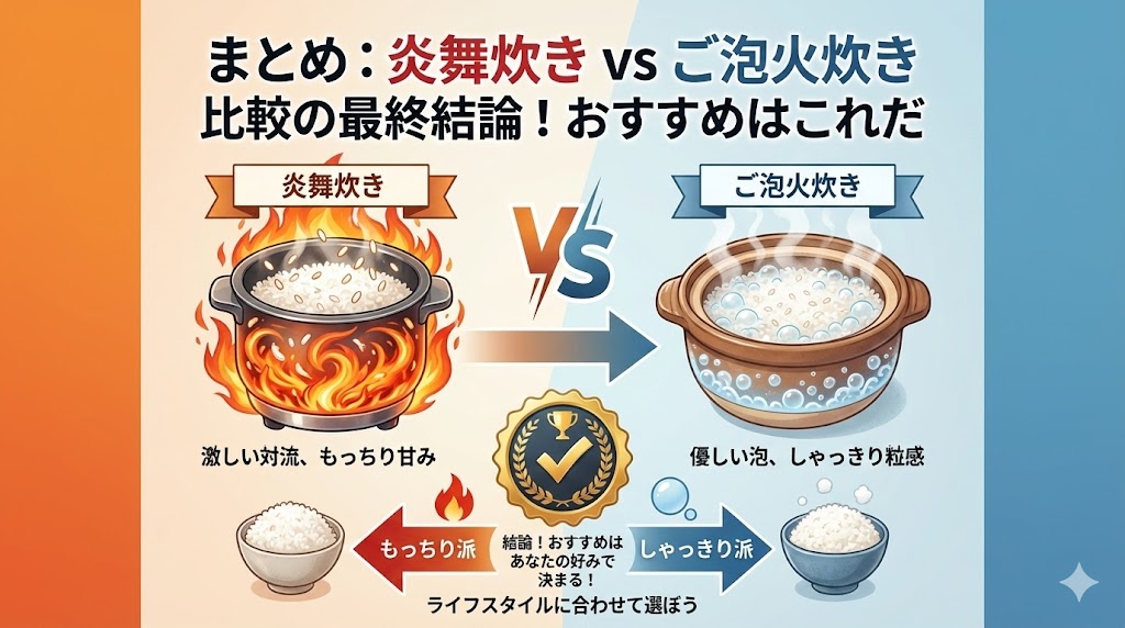 まとめ:炎舞炊き vs ご泡火炊き 比較の最終結論!おすすめはこれだ
