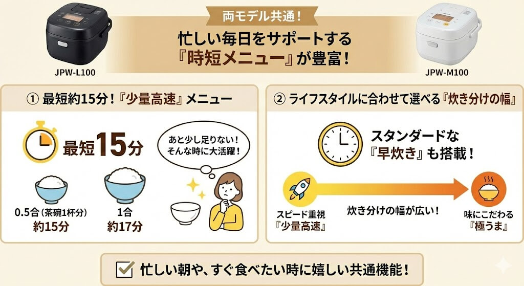 JPW-L100とJPW-M100の共通点(時短メニュー)