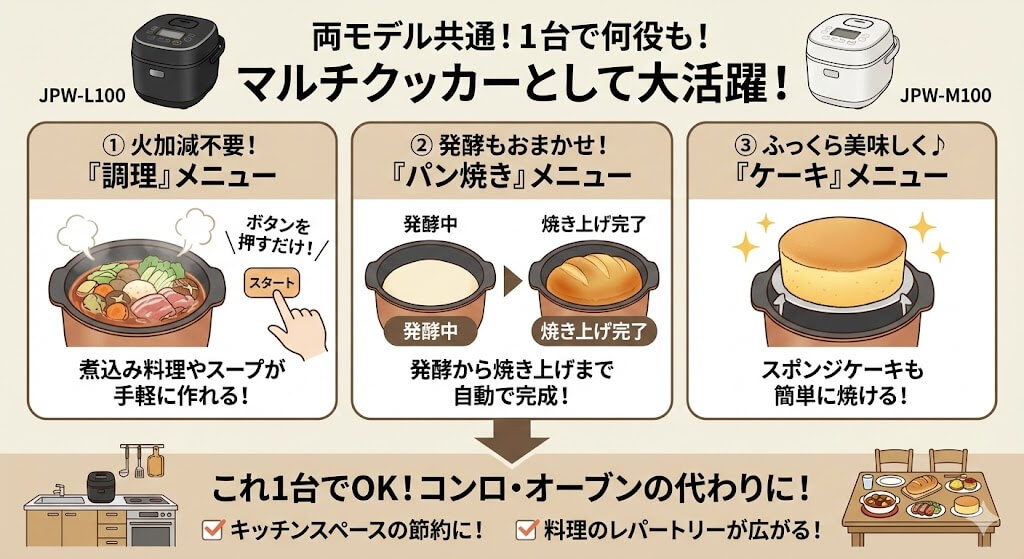 JPW-L100とJPW-M100の共通点(マルチクッカーとして使える)